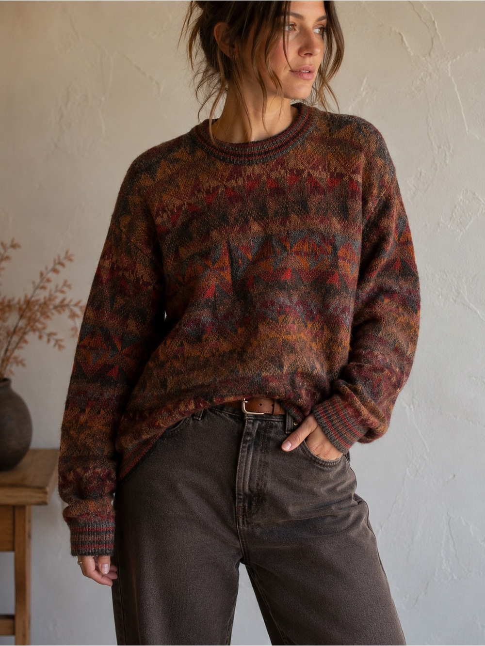 Vintage 100% Alpaca Sweater Southwestern Geometric Grunge Earth Tone Granola